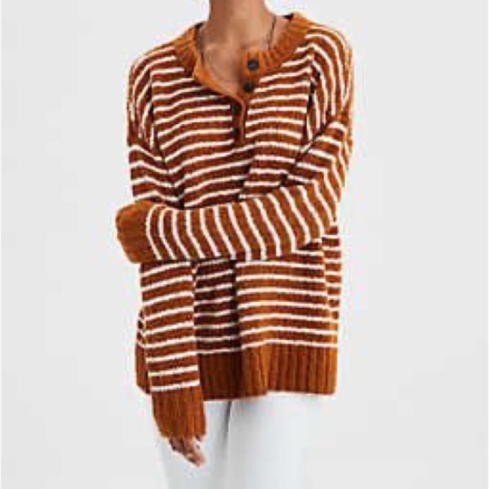 American Eagle Outfitters Henley sweater yellow and white size large